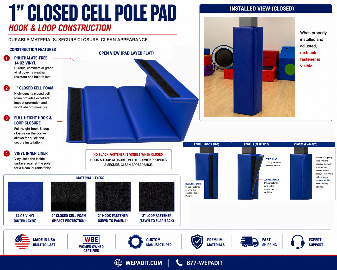 1" THICK CLOSED CELL SQUARE POLE PAD
