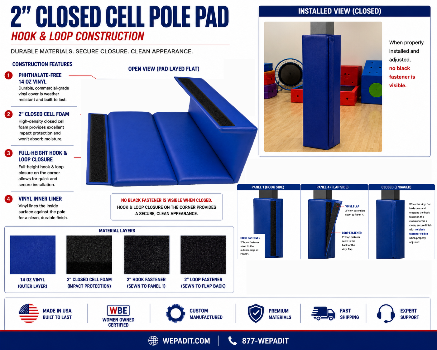 2" THICK CLOSED CELL SQUARE POLE PAD