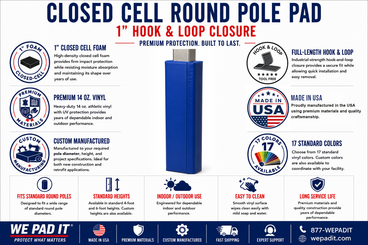 1" THICK CLOSED CELL SQUARE POLE PAD