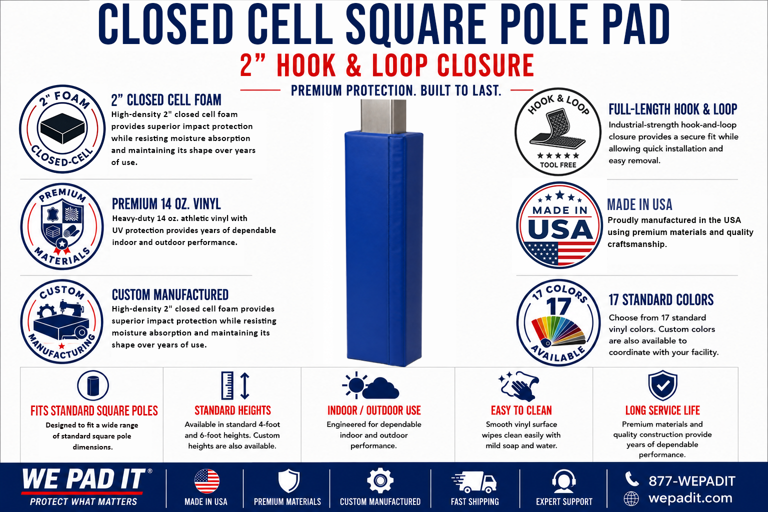 2" THICK CLOSED CELL SQUARE POLE PAD