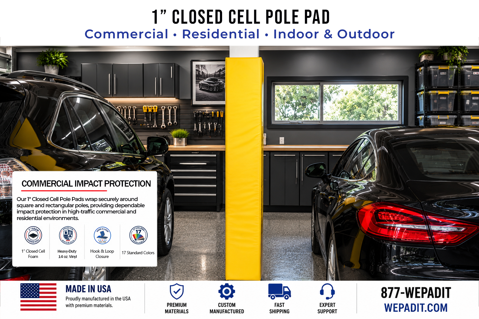 1" THICK CLOSED CELL SQUARE POLE PAD