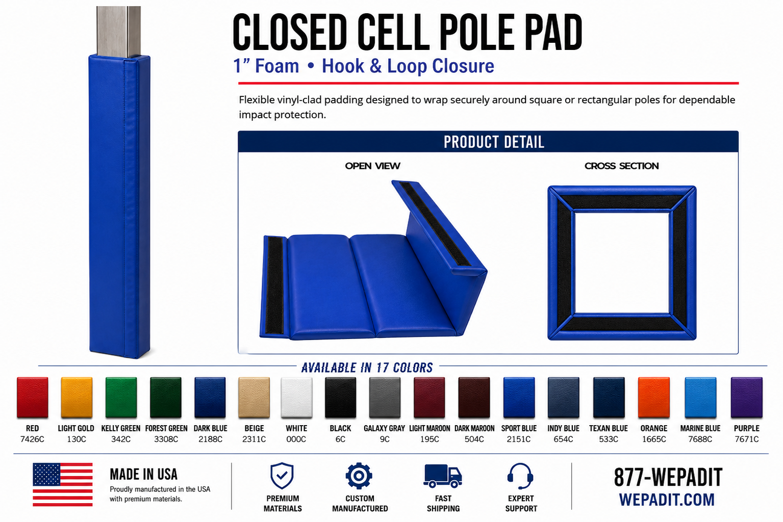 1" THICK CLOSED CELL SQUARE POLE PAD