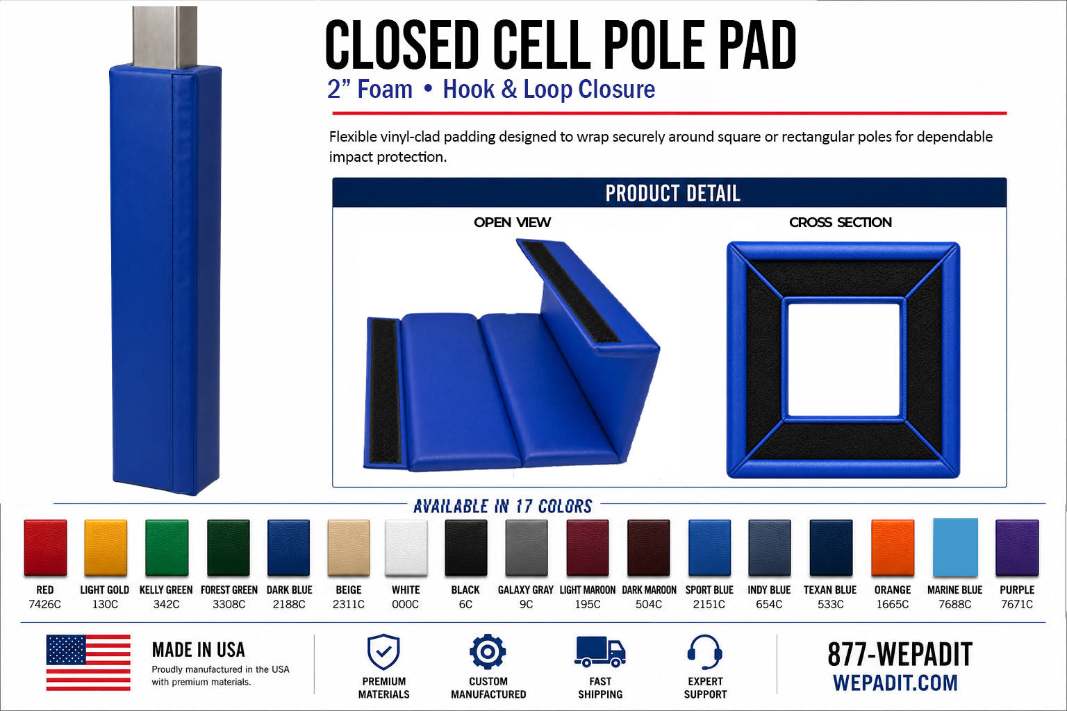 2" THICK CLOSED CELL SQUARE POLE PAD