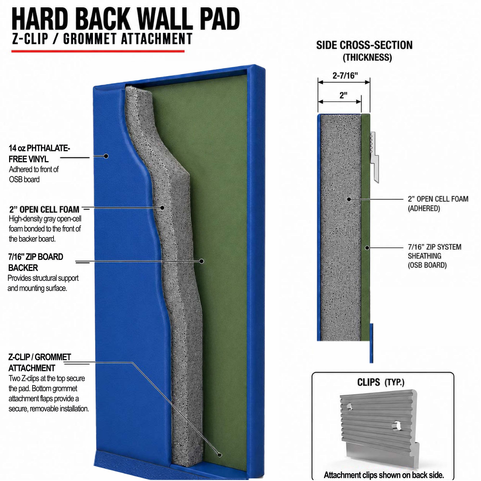 Hard Back Wall Pad | 2" Open-Cell Foam | Custom Made