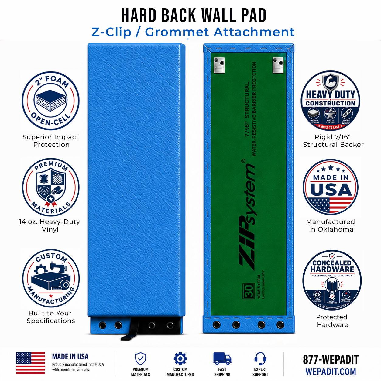 Hard Back Wall Pad | 2" Open-Cell Foam | Custom Made