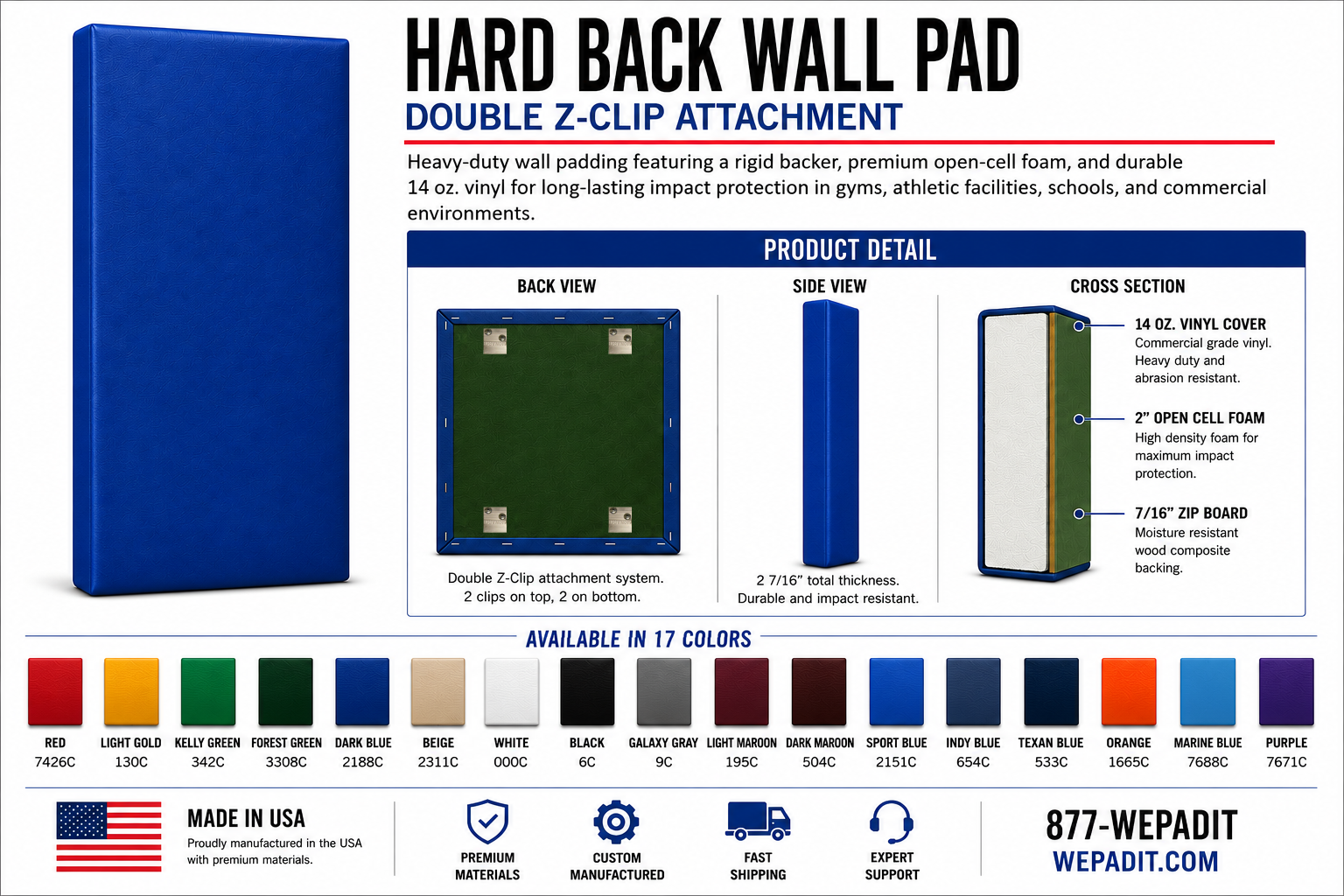 Hard Back Wall Pad | 2" Open-Cell Foam | Custom Made