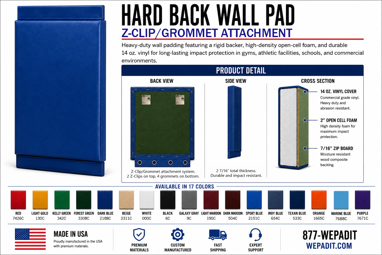 Hard Back Wall Pad | 2" Open-Cell Foam | Custom Made