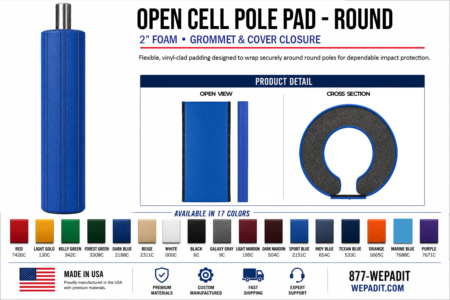 2" THICK OPEN CELL ROUND POLE PAD