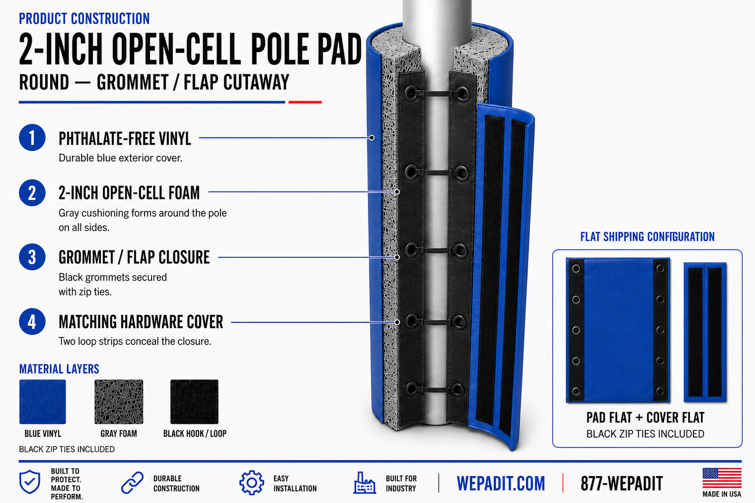 2" THICK OPEN CELL ROUND POLE PAD