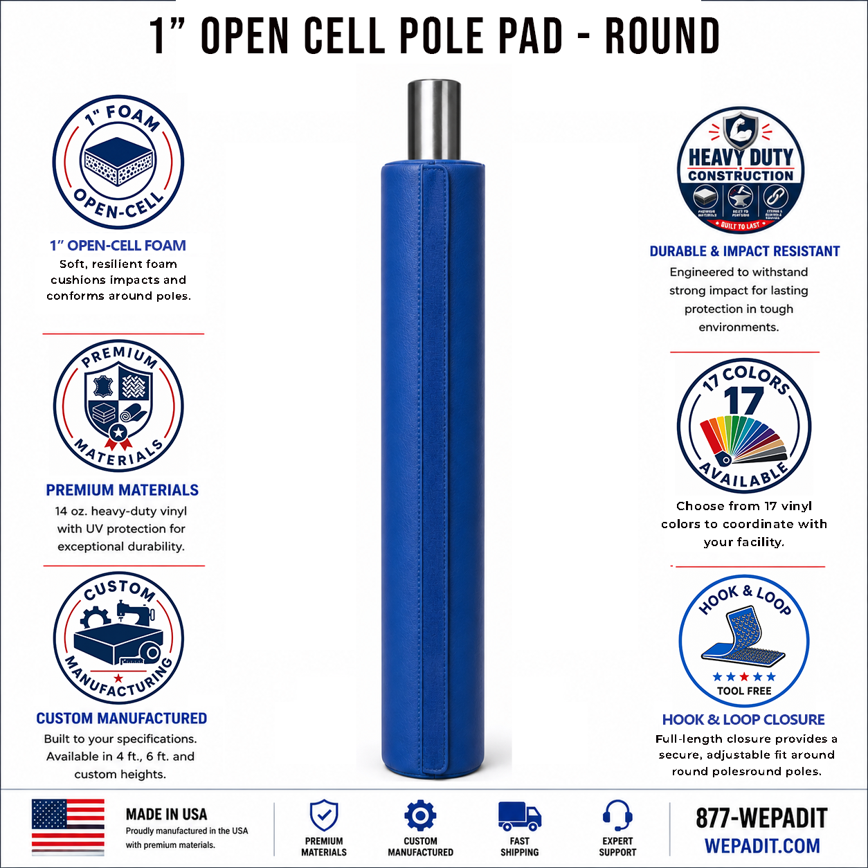 1" THICK OPEN CELL ROUND POLE PAD