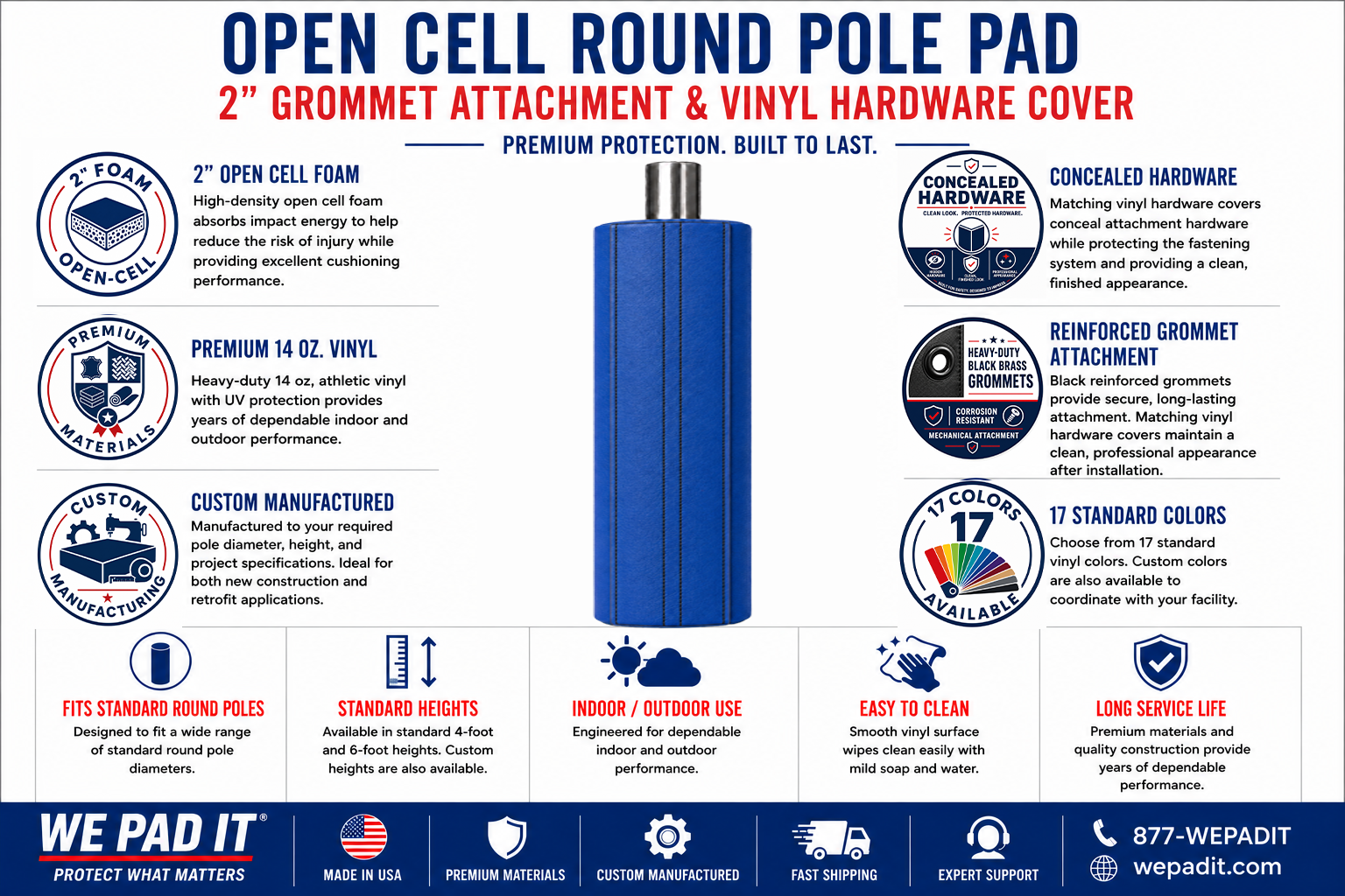 2" THICK OPEN CELL ROUND POLE PAD