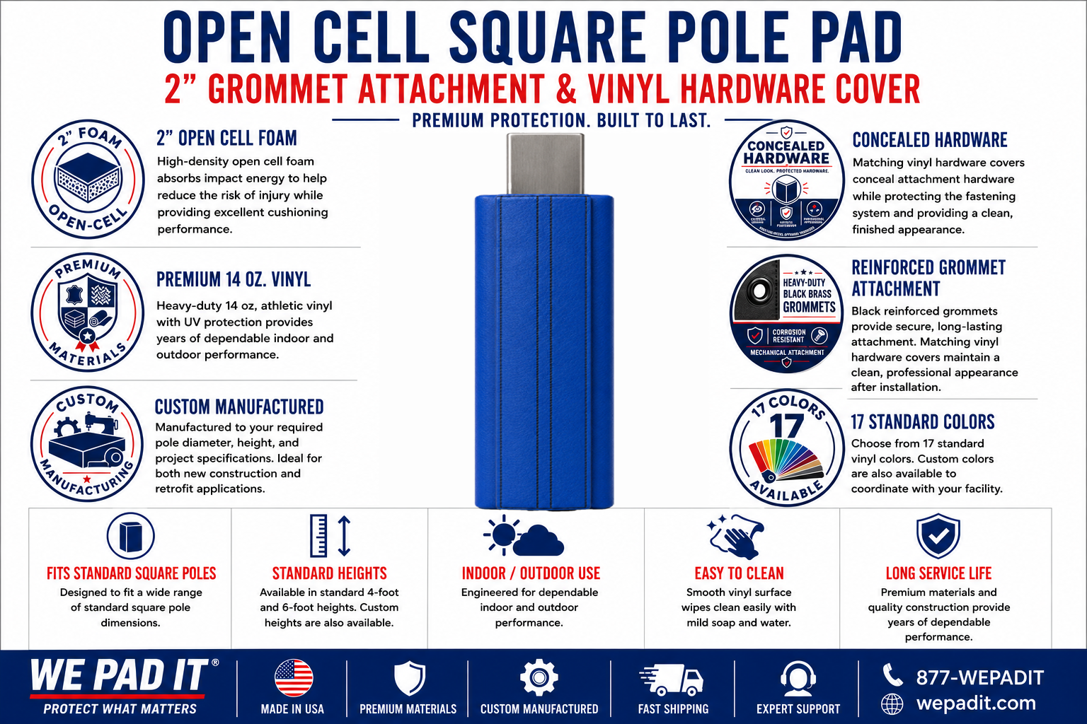 2" THICK OPEN CELL SQUARE POLE PAD