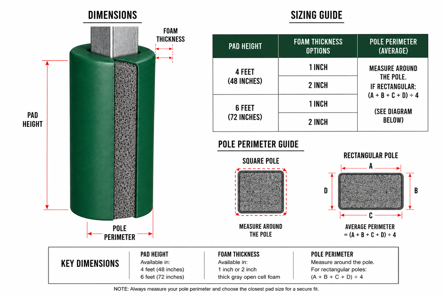 2" THICK OPEN CELL SQUARE POLE PAD
