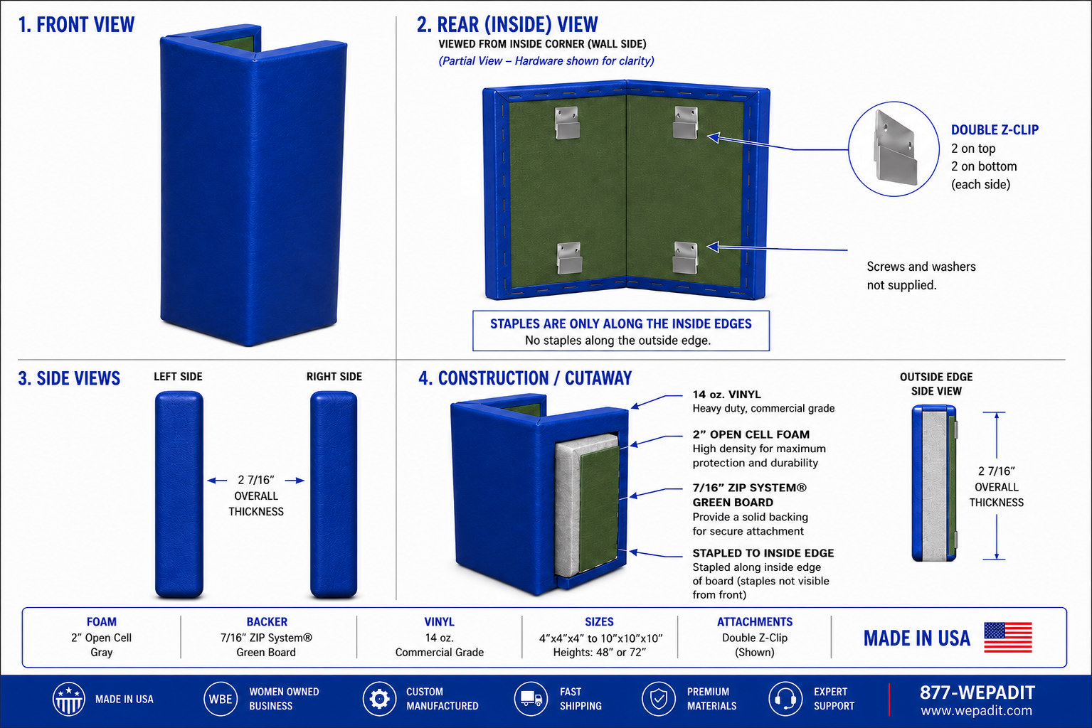 3-Sided Hard Back Pad | Custom Made