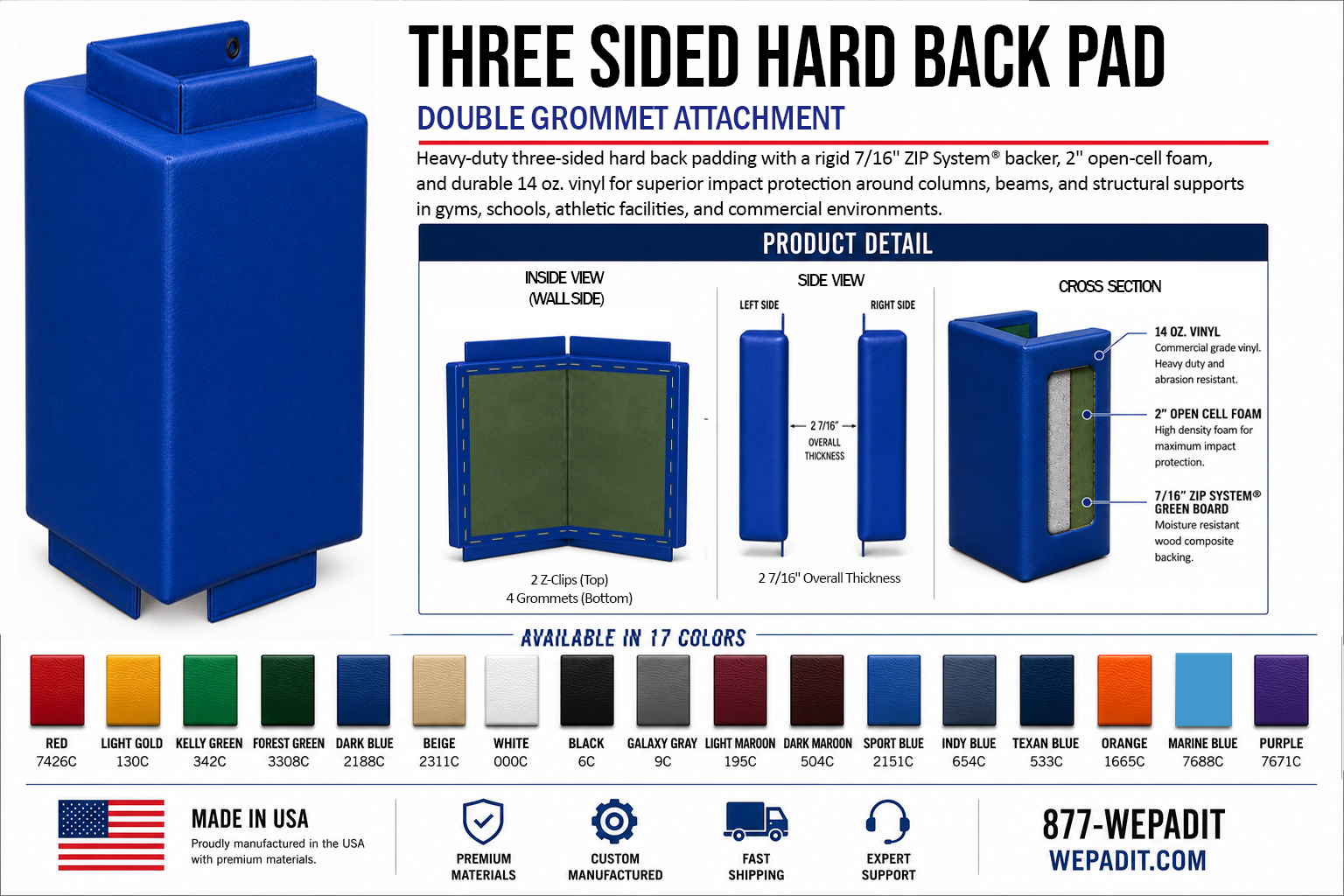 3-Sided Hard Back Pad | Custom Made