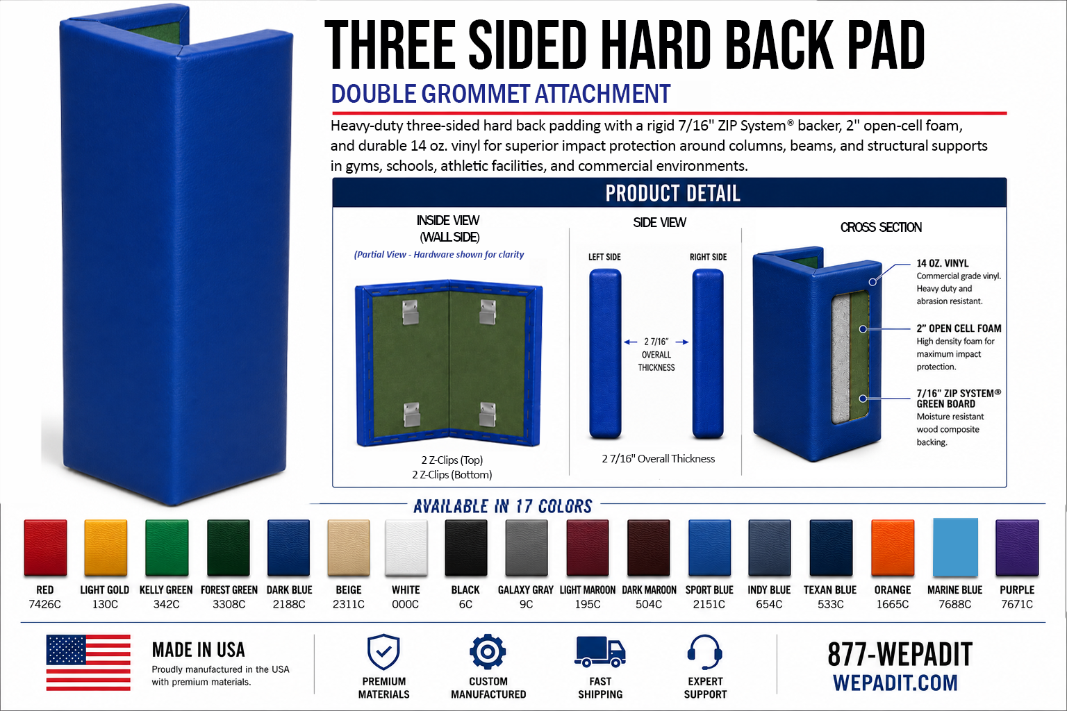 3-Sided Hard Back Pad | Custom Made