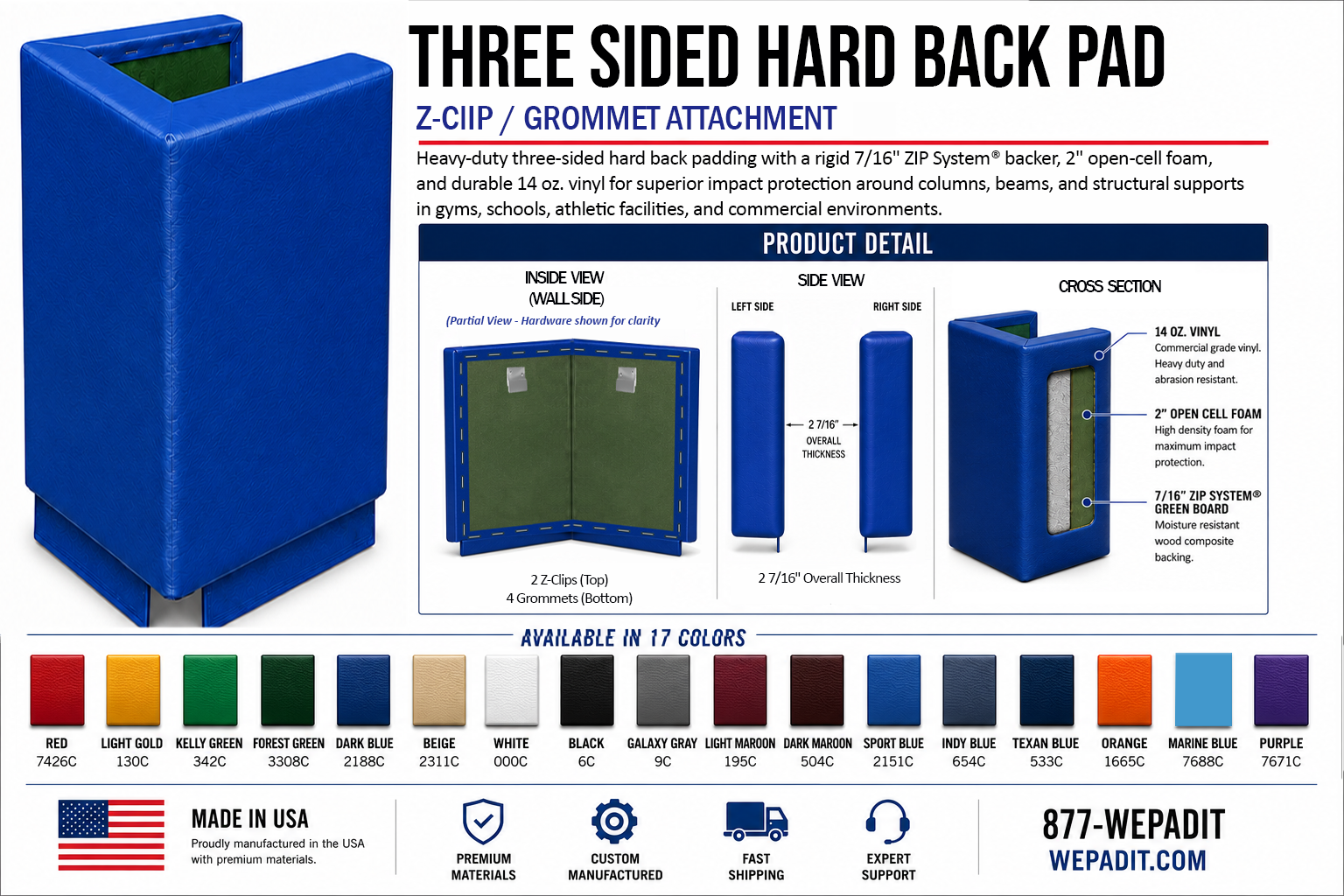 3-Sided Hard Back Pad | Custom Made